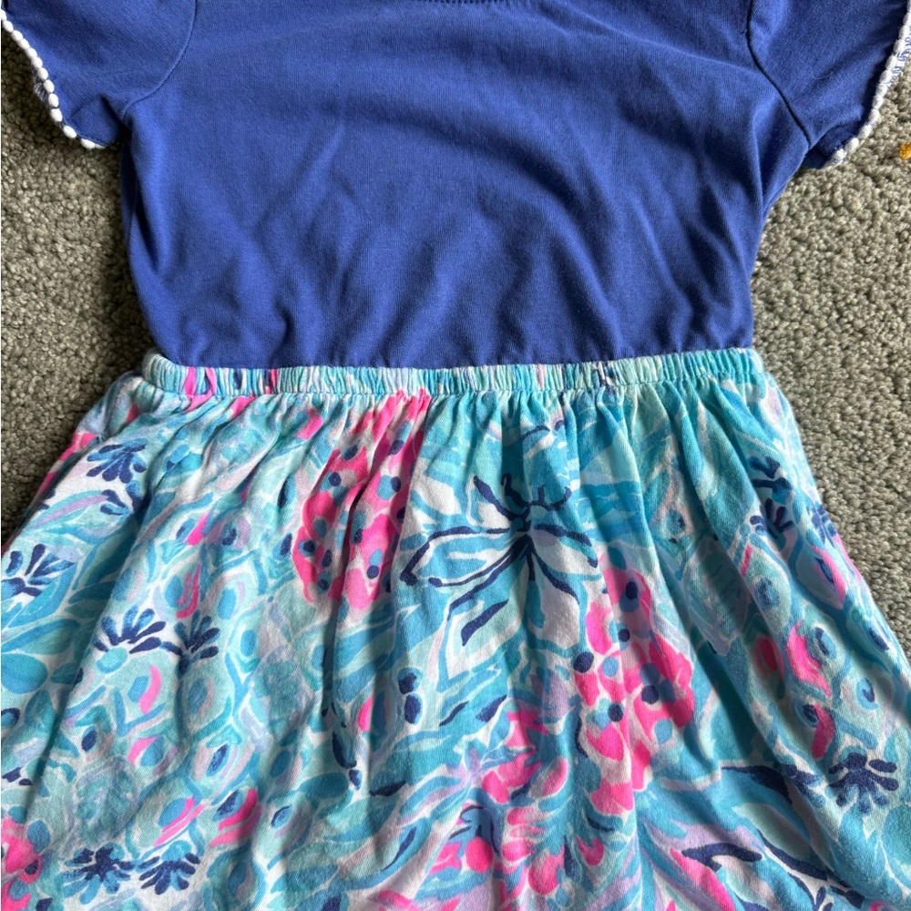 Lilly Pulitzer Blue Top with Pink Floral Skirt Dress - Picture 2 of 2